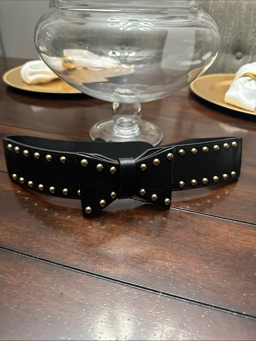 Black Studded Bow Waist Belt - Women Accessories